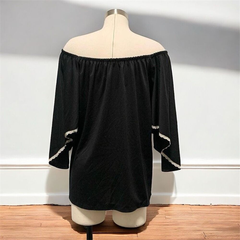 Vintage 70s Black Tunic Flutter Angel Sleeve Peasant Top Small Medium - Picture 3 of 6